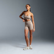 Beige Essential High Waited Zip Shorts