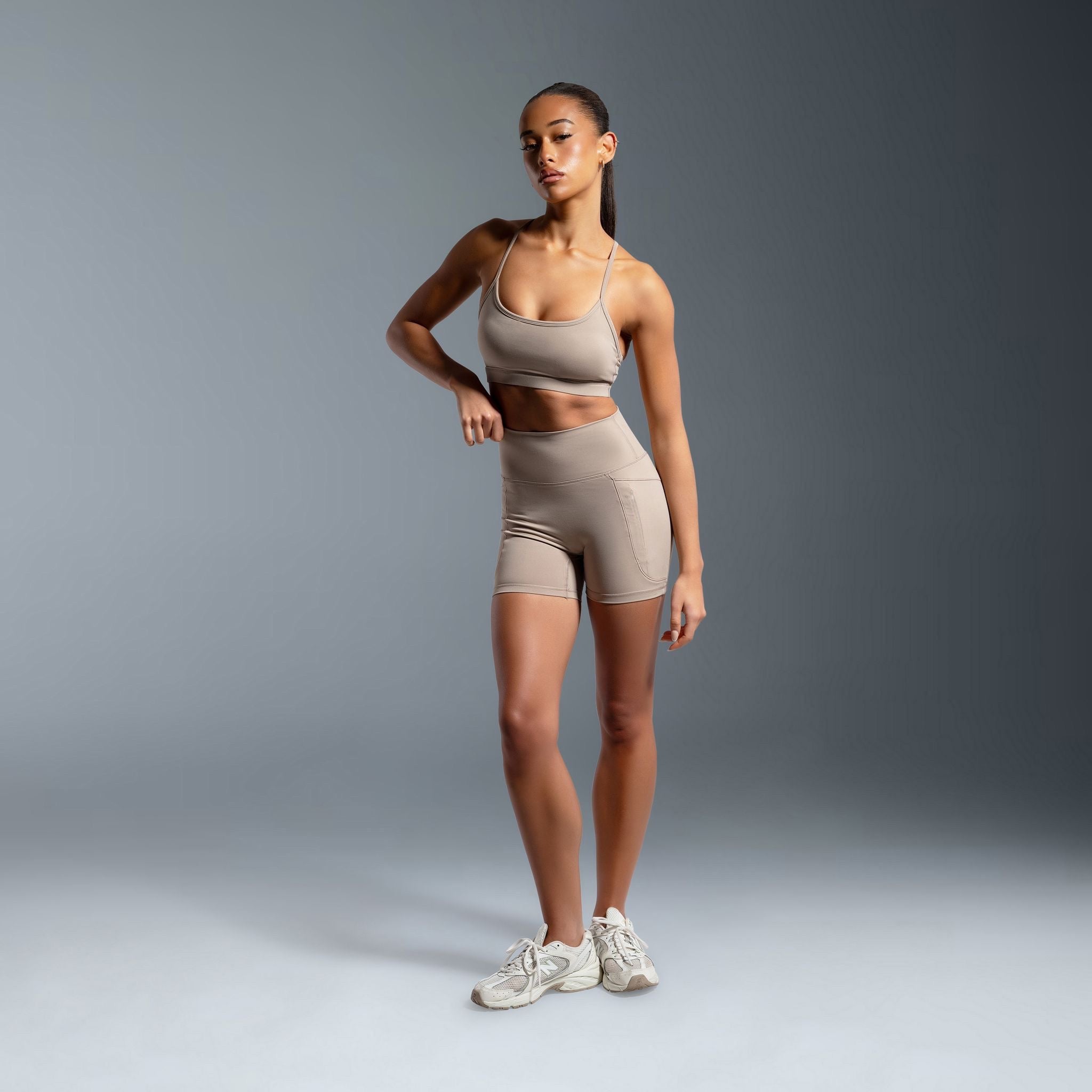 Beige Essential High Waited Zip Shorts