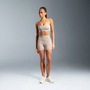 Beige Essential High Waited Zip Shorts