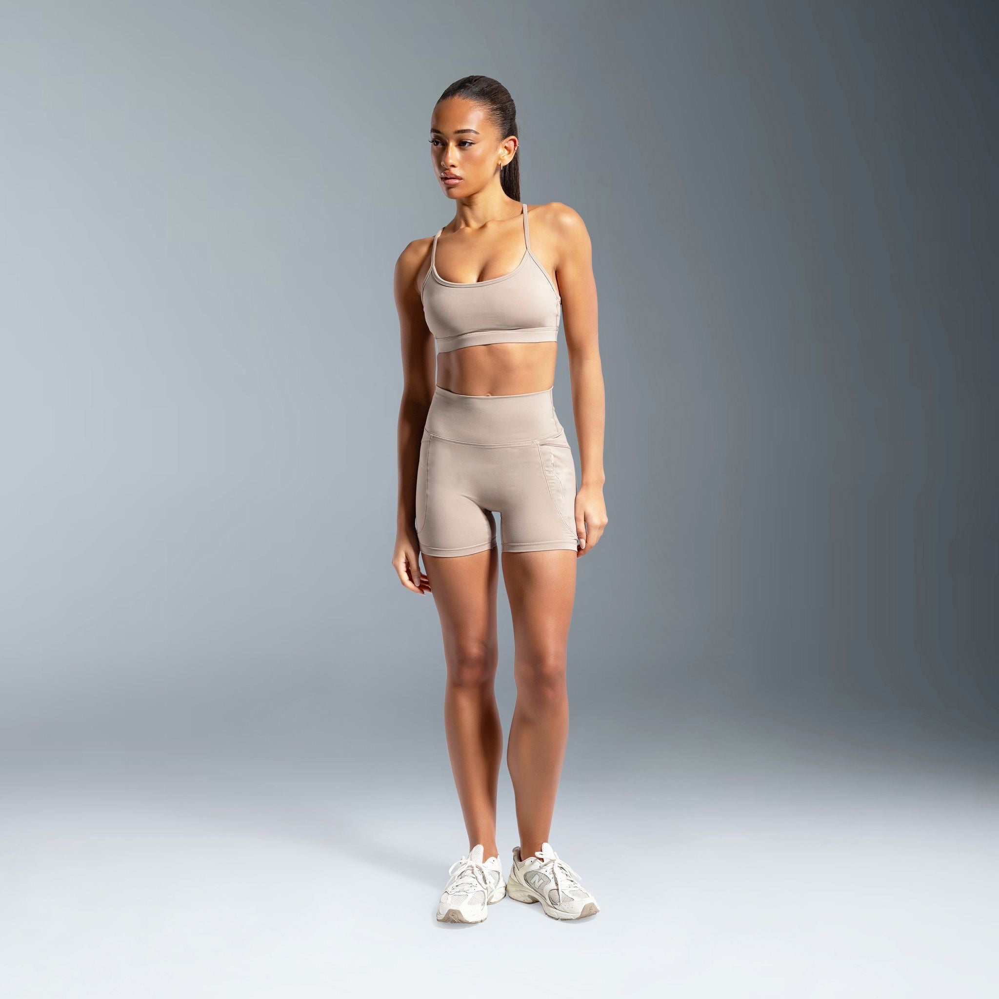 Beige Essential High Waited Zip Shorts