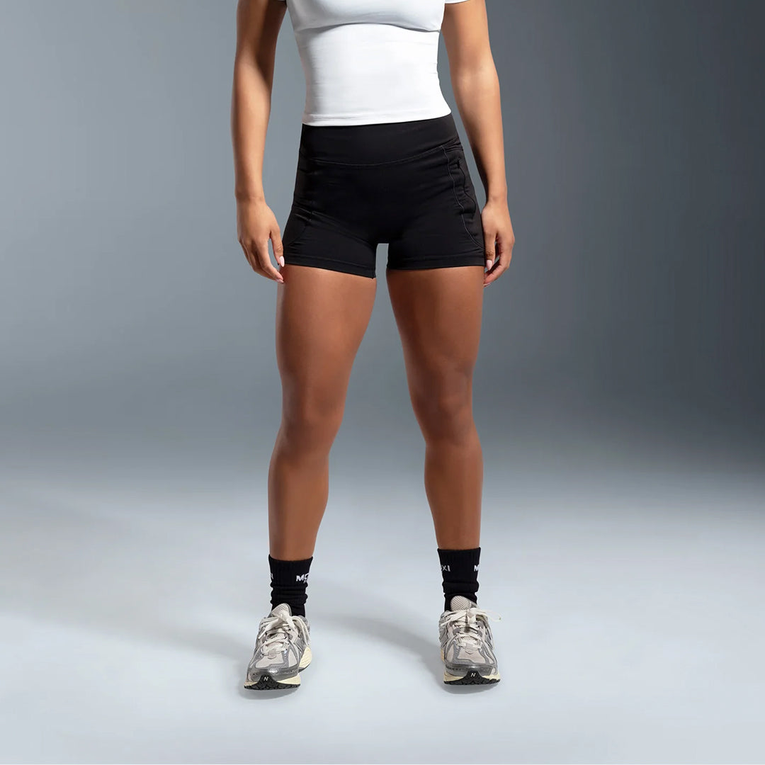 Black Essential High Waited Zip Shorts