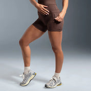 Brown Essential High Waited Zip Shorts