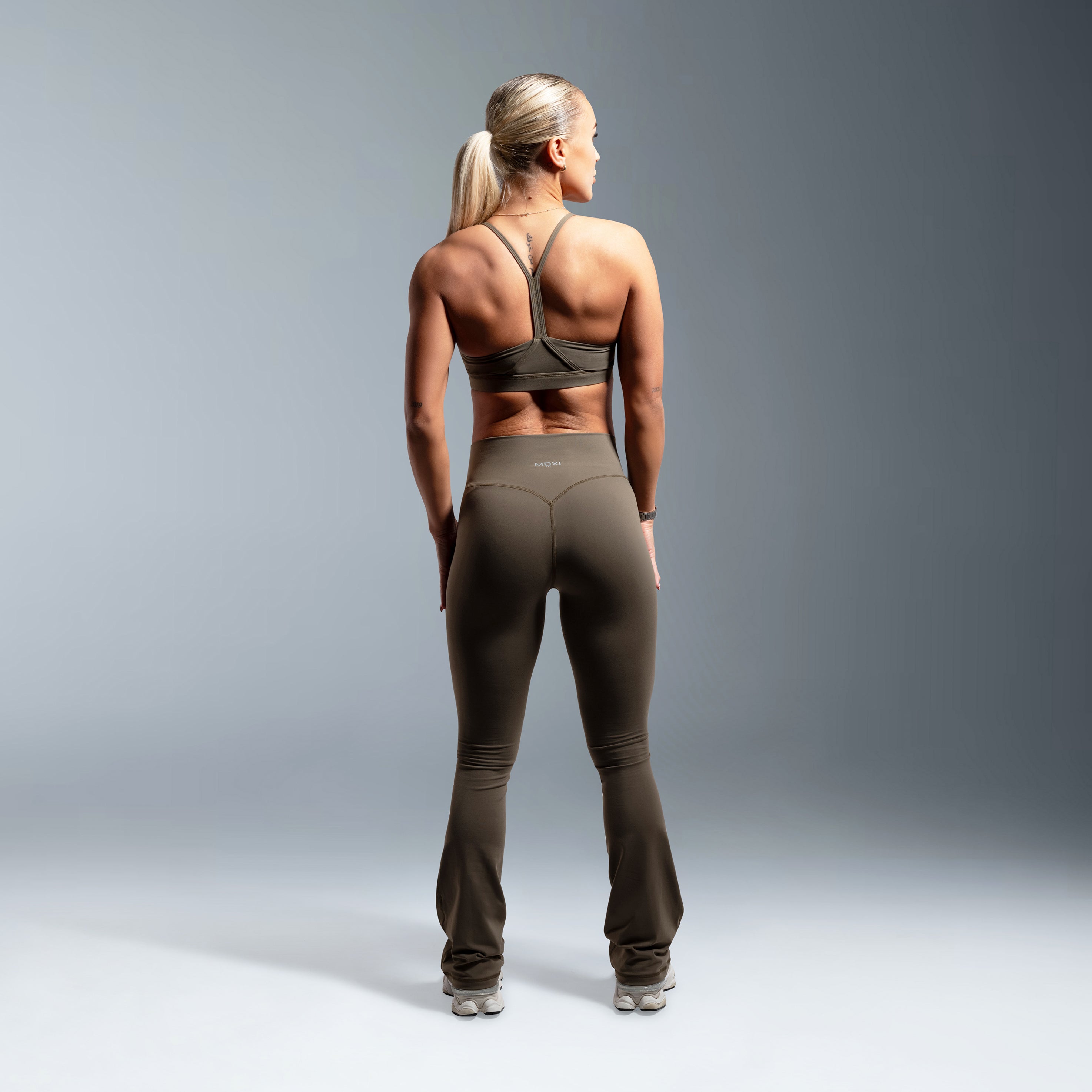 Khaki Essential High Waisted Flared Leggings