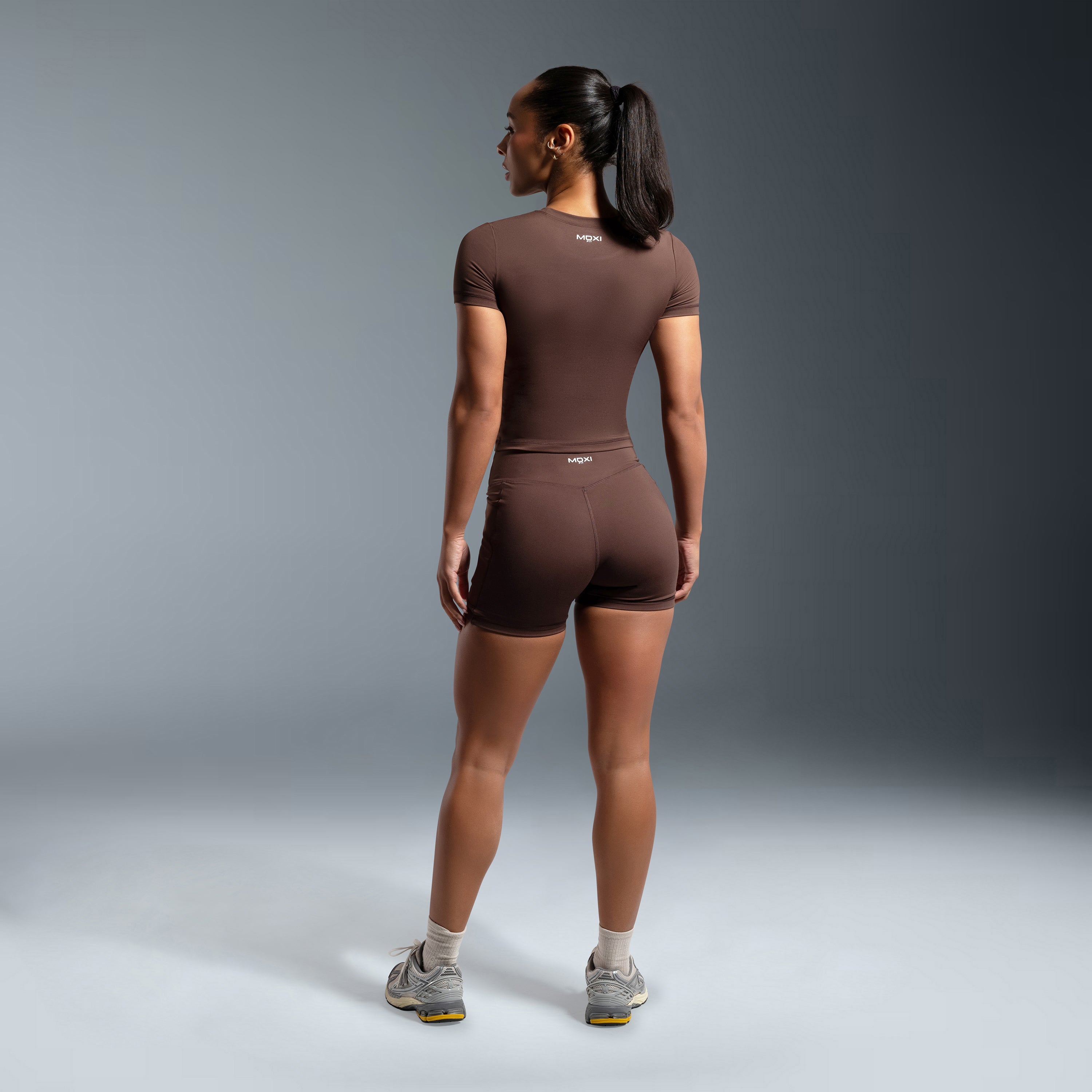 Brown Essential High Waited Zip Shorts