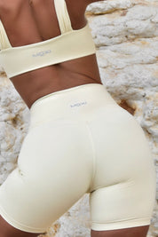 Buttermilk yellow V- front high waisted shorts