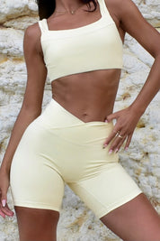 Buttermilk yellow V- front high waisted shorts