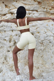 Buttermilk yellow wide scrunch strap sports bra