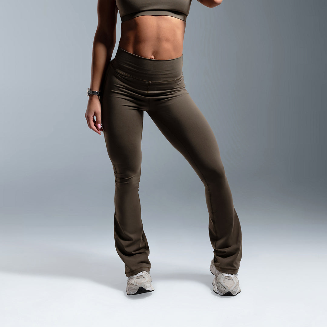 Khaki Essential High Waisted Flared Leggings