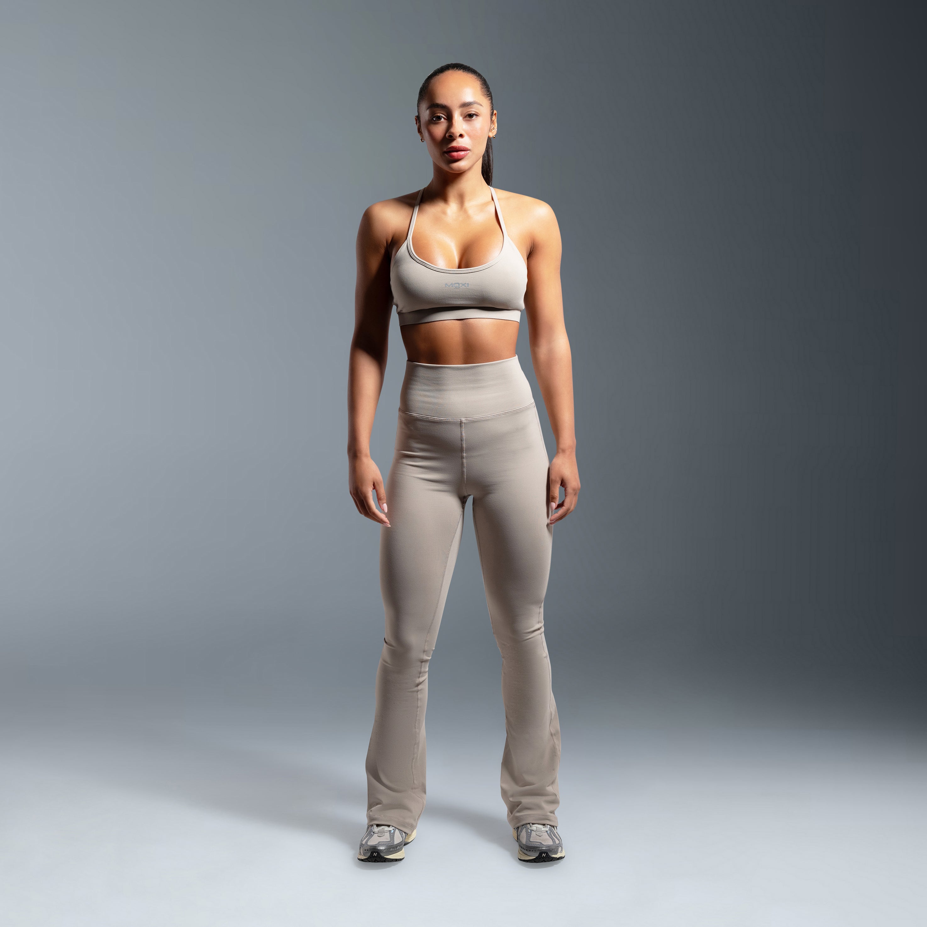 Beige Essential High Waisted Flared Leggings