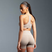 Beige Essential High Waited Zip Shorts