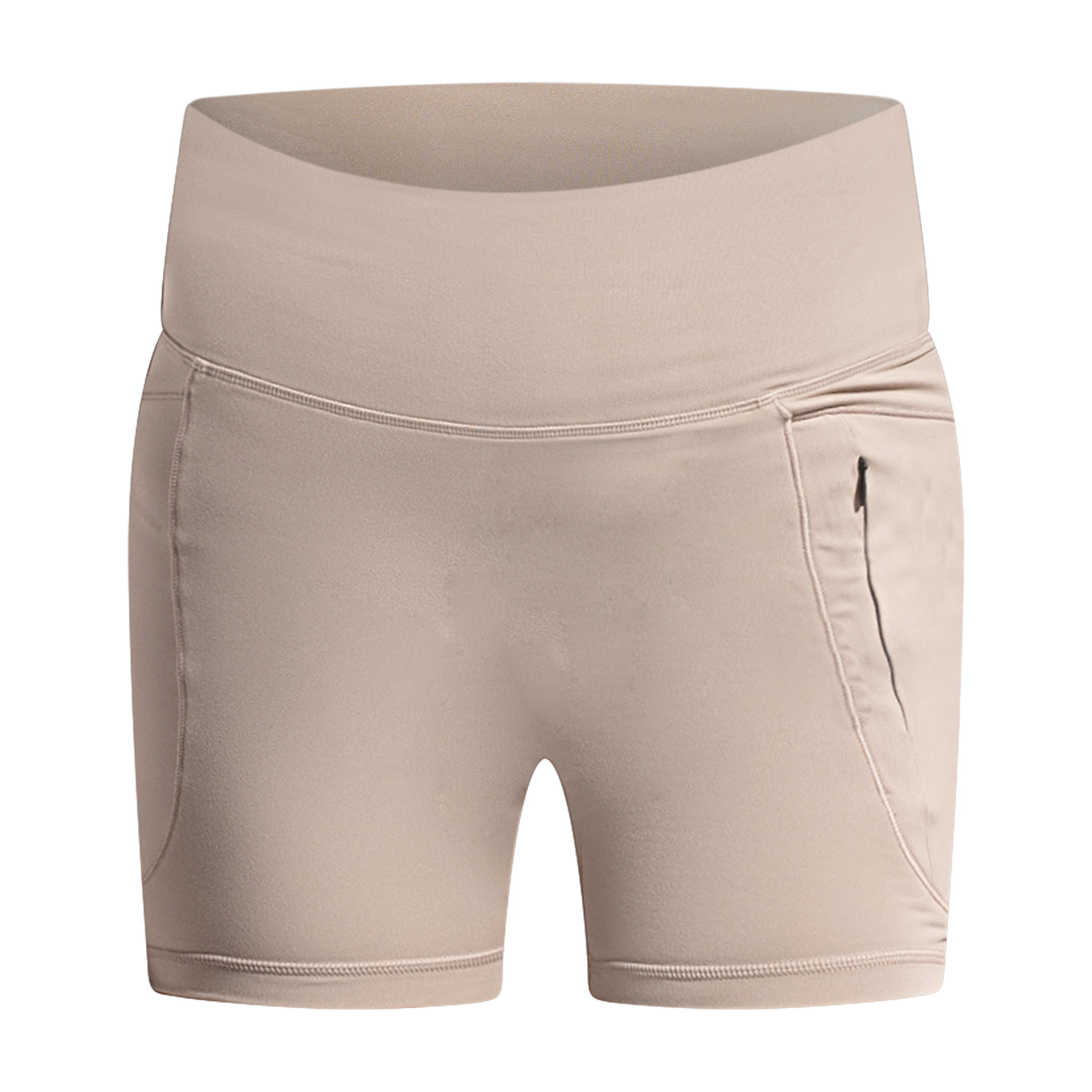 Beige Essential High Waited Zip Shorts