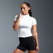 White Essential Short Sleeve Zip Jacket